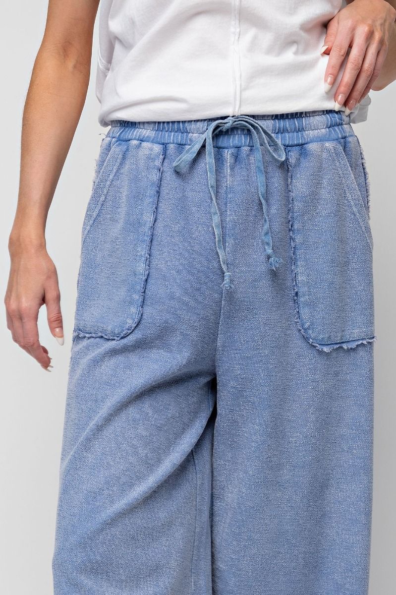 Easel Plus Wide Legs Washed Terry Knit Palazzo Pants