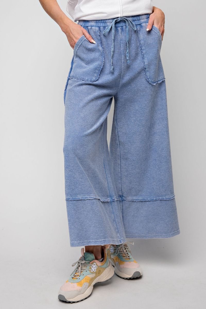Easel Plus Wide Legs Washed Terry Knit Palazzo Pants