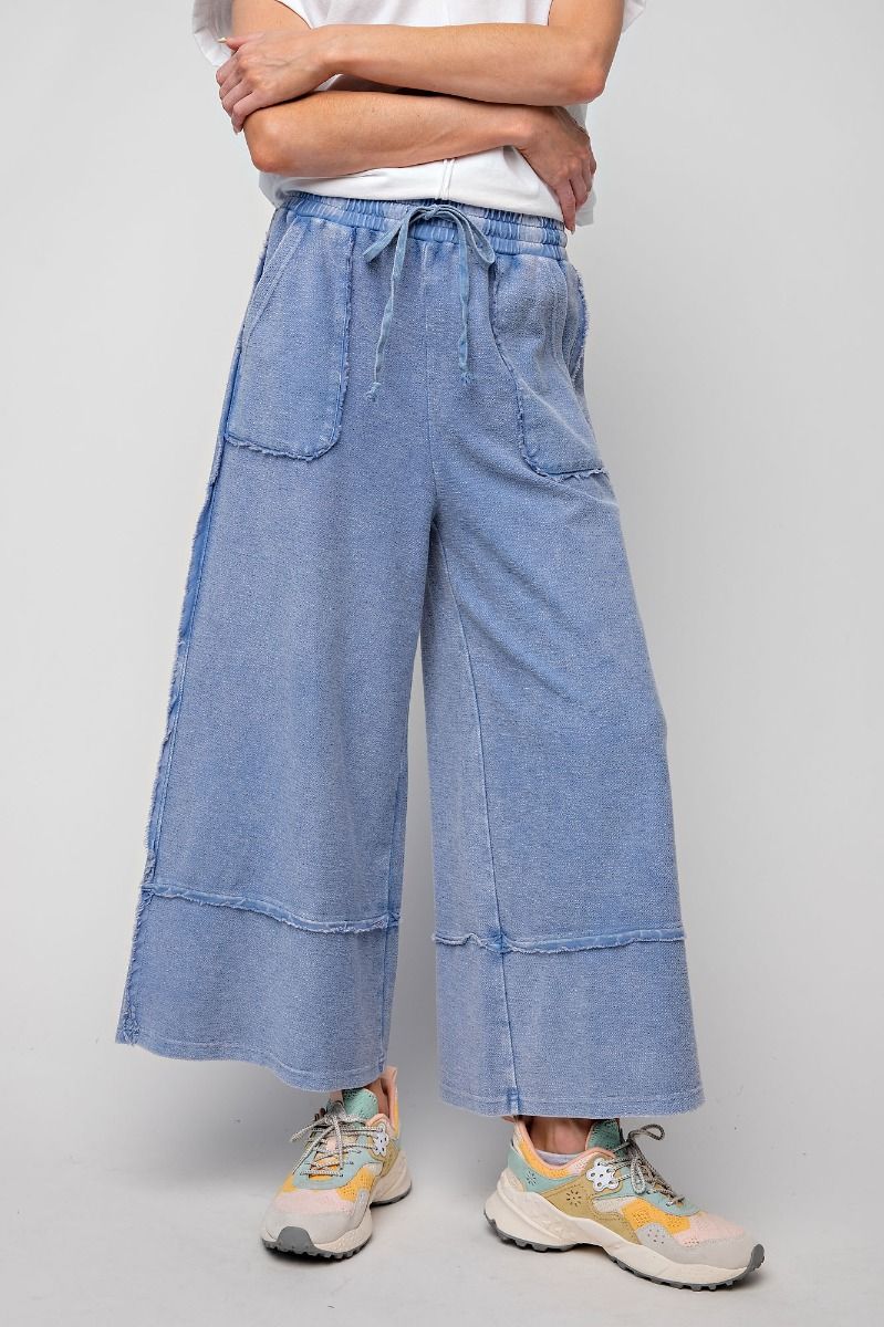 Easel Plus Wide Legs Washed Terry Knit Palazzo Pants