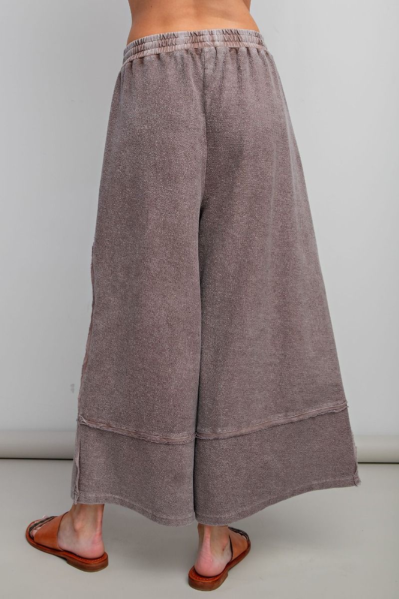 Easel Plus Wide Legs Washed Terry Knit Palazzo Pants