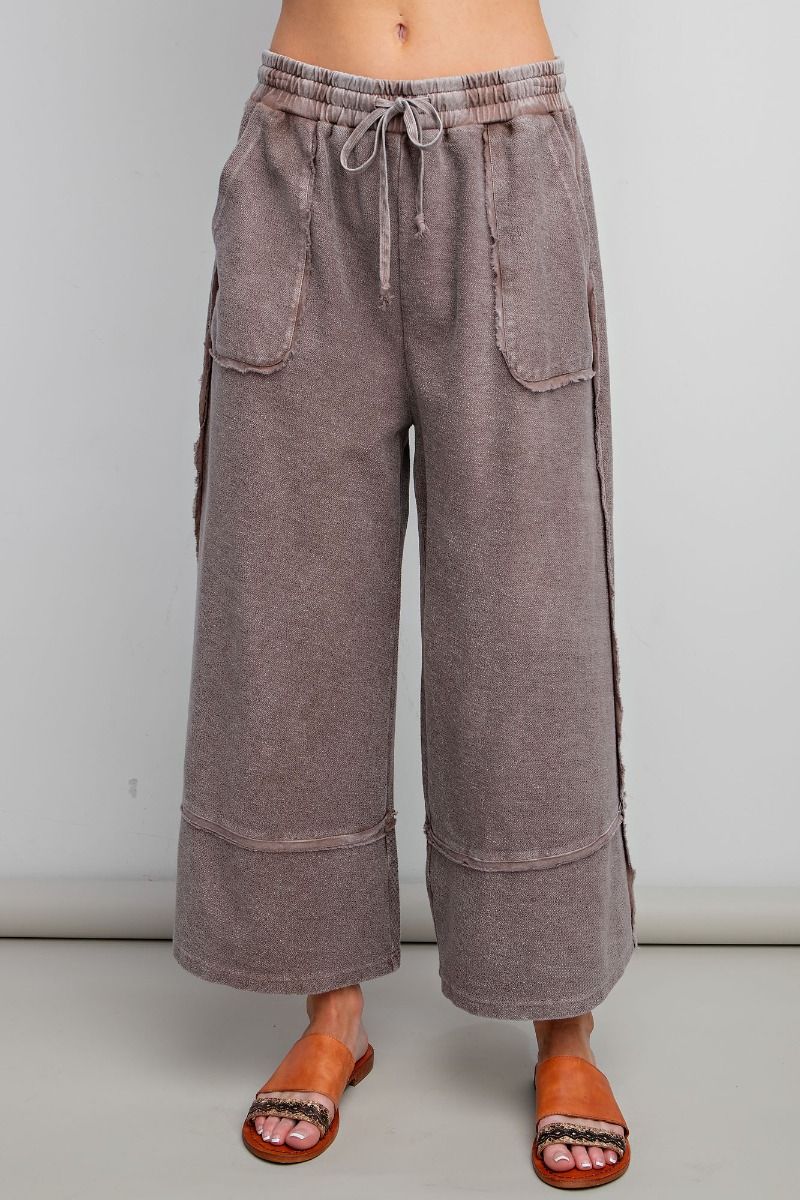 Easel Plus Wide Legs Washed Terry Knit Palazzo Pants