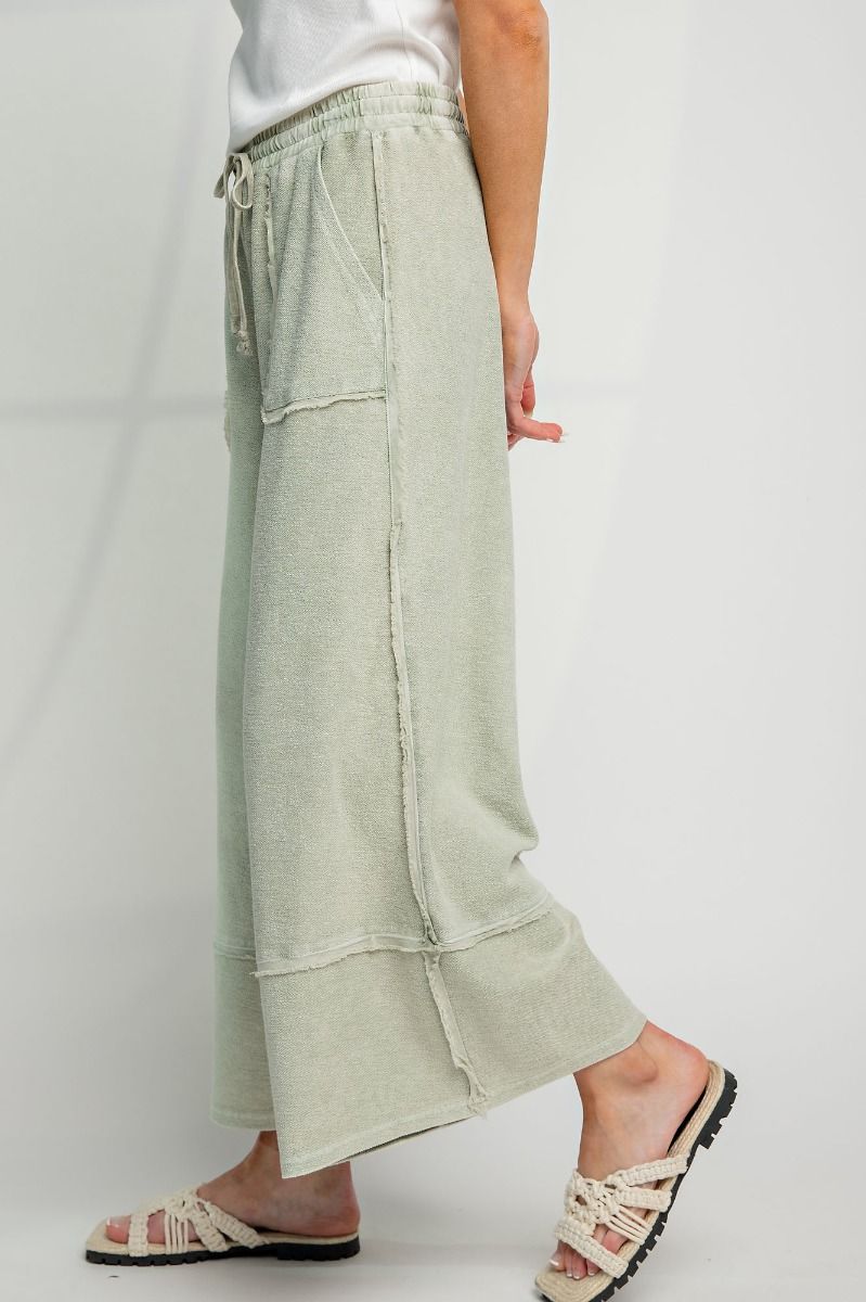 Easel Plus Wide Legs Washed Terry Knit Palazzo Pants