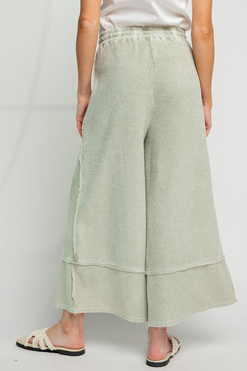 Easel Plus Wide Legs Washed Terry Knit Palazzo Pants
