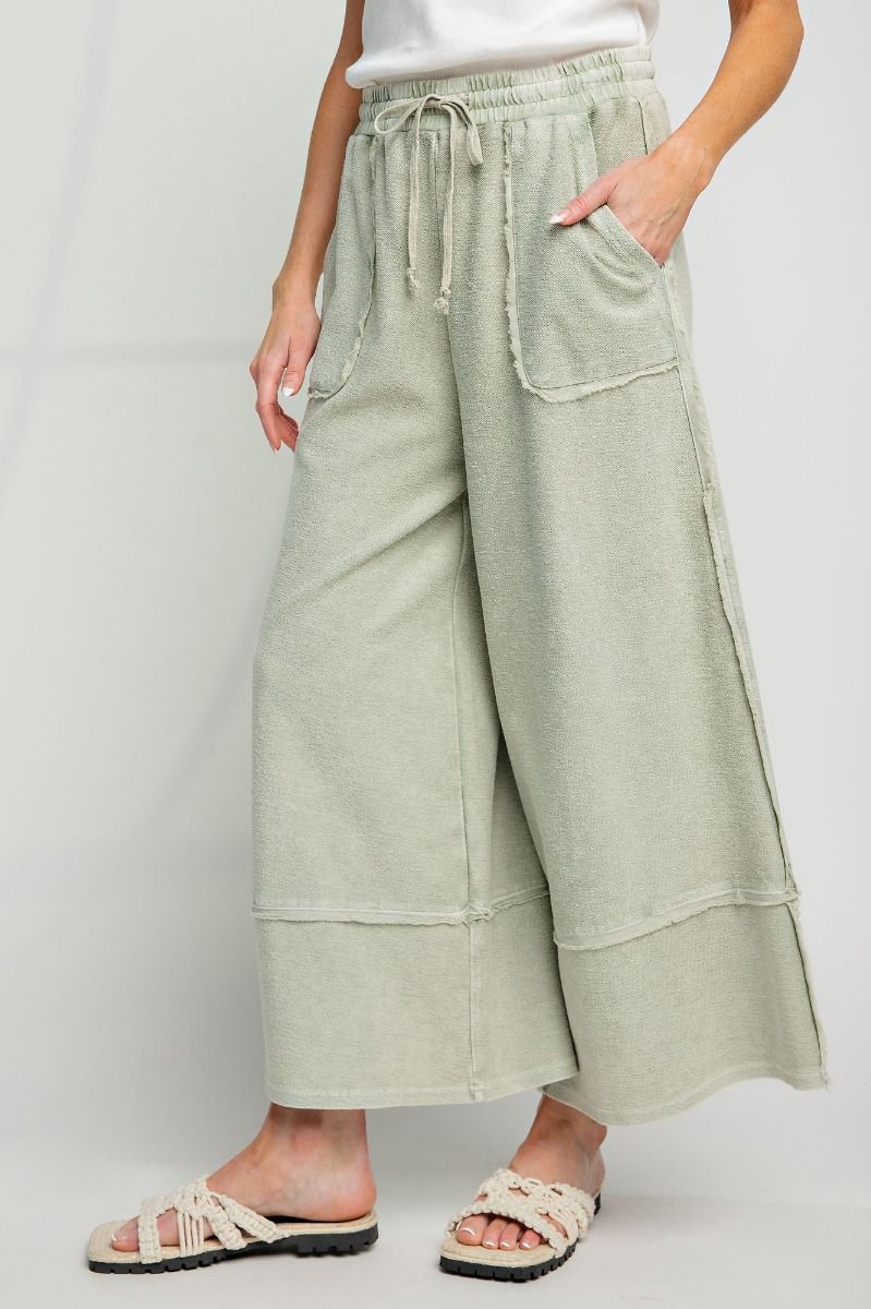 Easel Plus Wide Legs Washed Terry Knit Palazzo Pants
