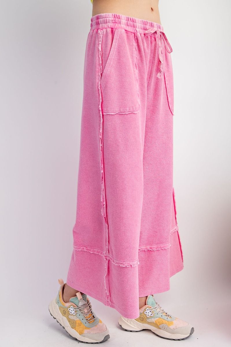 Easel Plus Wide Legs Washed Terry Knit Palazzo Pants