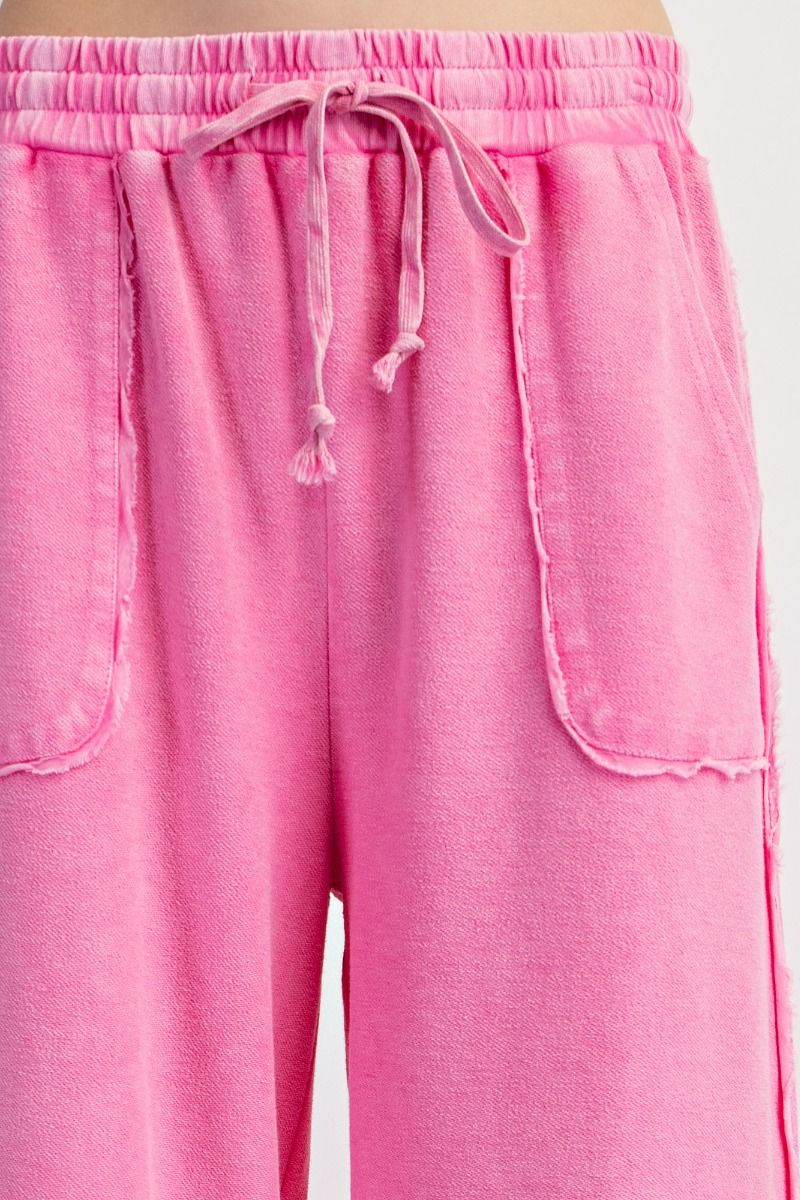 Easel Plus Wide Legs Washed Terry Knit Palazzo Pants