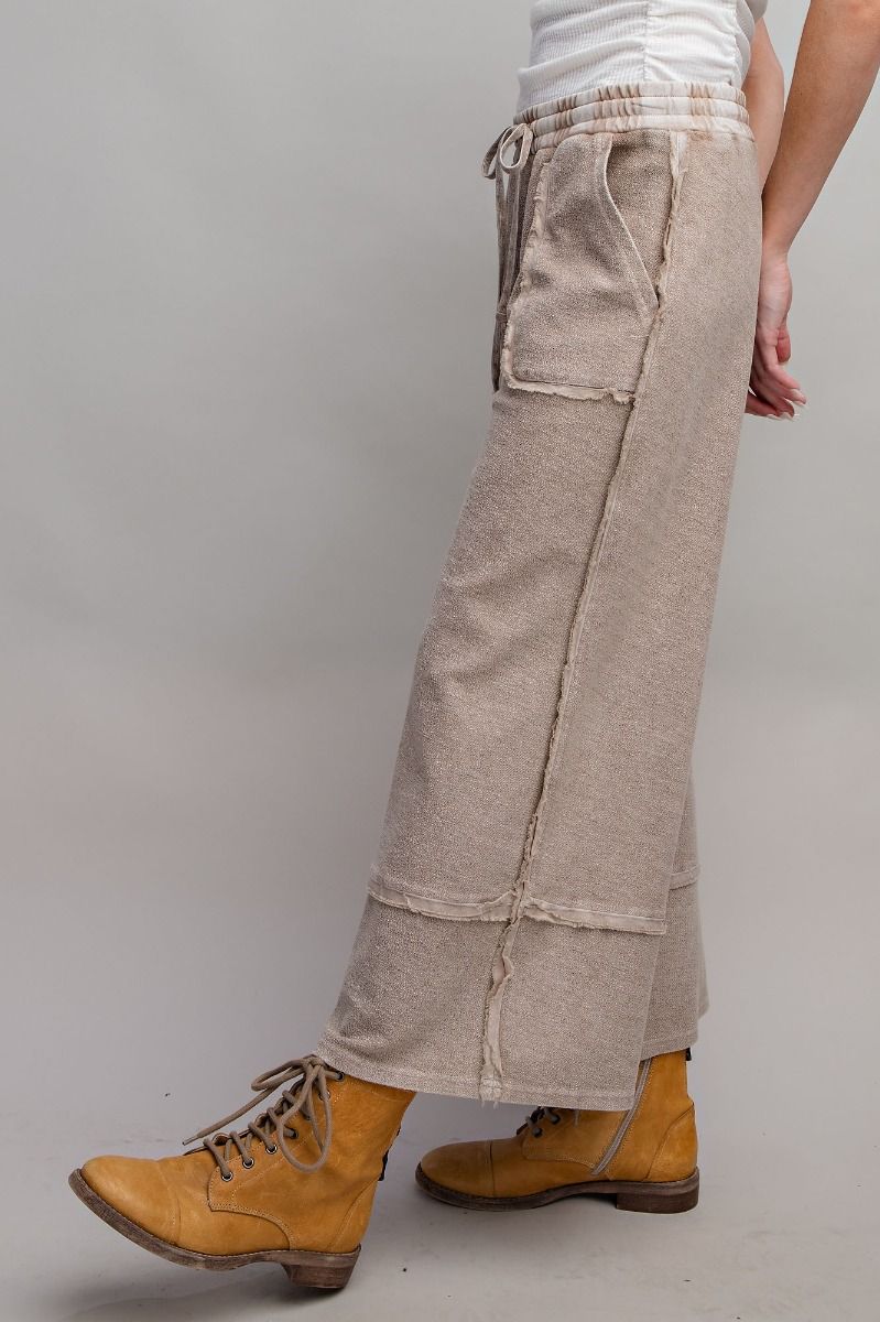 Easel Plus Wide Legs Washed Terry Knit Palazzo Pants