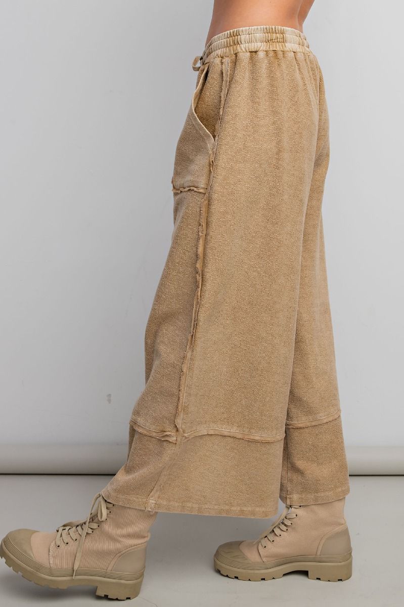Easel Plus Wide Legs Washed Terry Knit Palazzo Pants