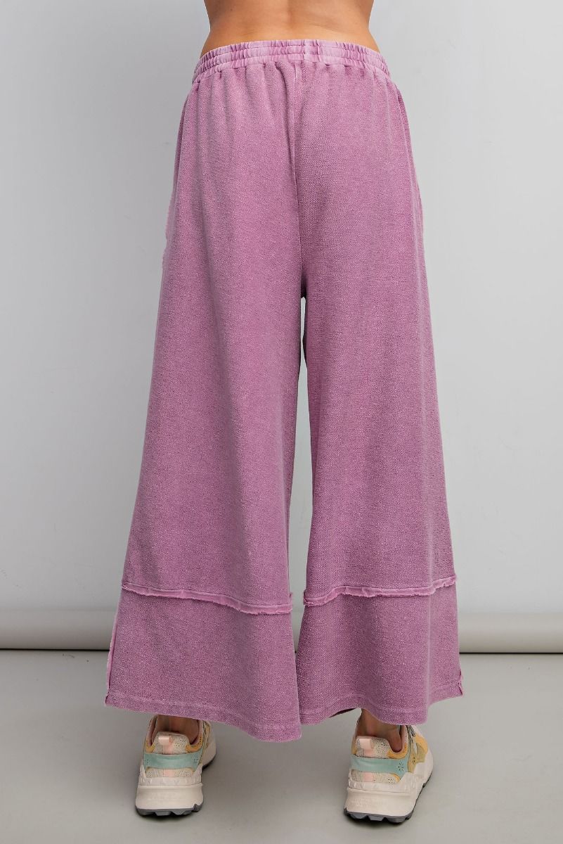 Easel Plus Wide Legs Washed Terry Knit Palazzo Pants
