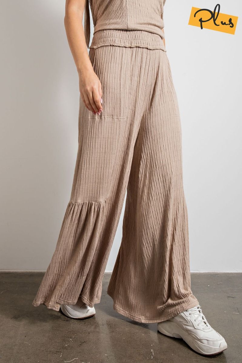 Easel Plus Textured Cotton Wide Legs Maxi Pants