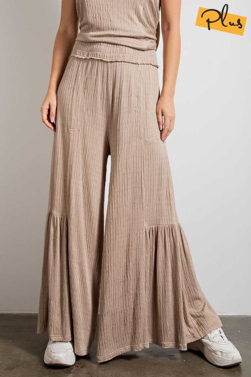 Easel Plus Textured Cotton Wide Legs Maxi Pants
