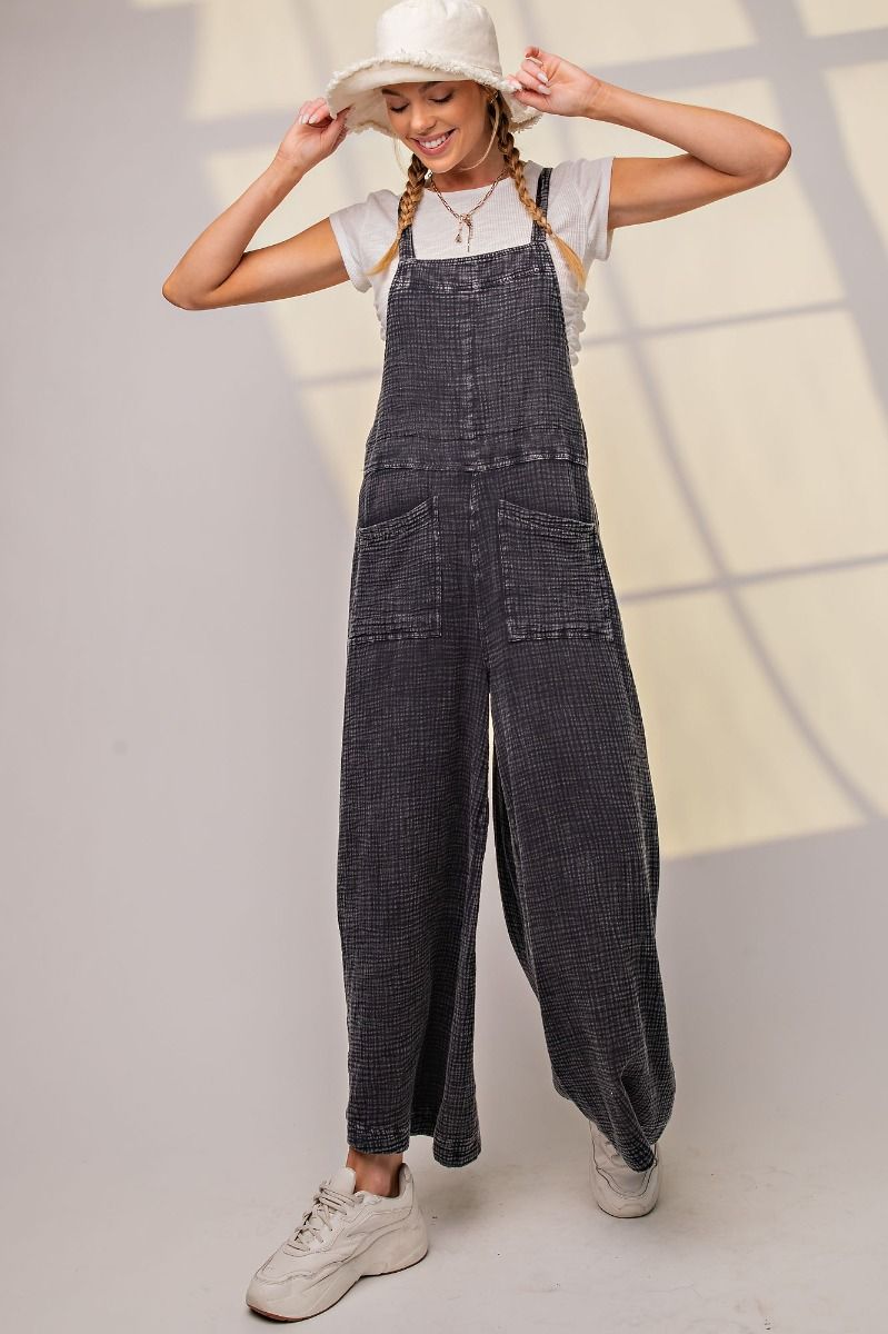 Easel Plus Washed Cotton Slouchy Wide Legs Jumpsuit Pants