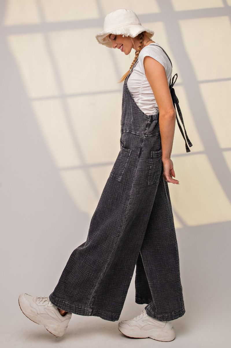 Easel Plus Washed Cotton Slouchy Wide Legs Jumpsuit Pants