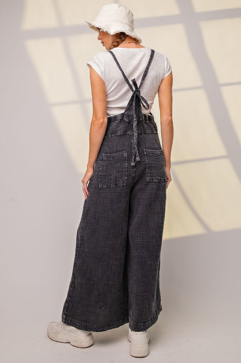 Easel Plus Washed Cotton Slouchy Wide Legs Jumpsuit Pants