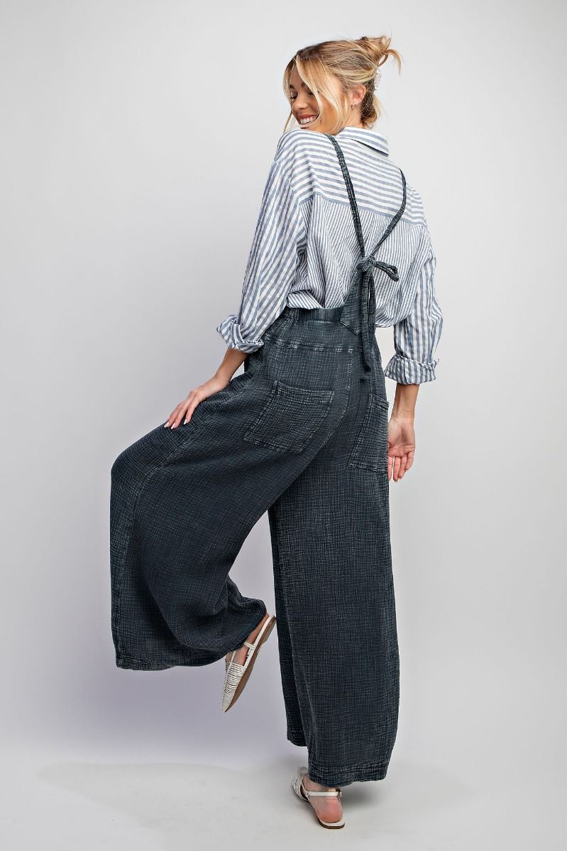 Easel Plus Washed Cotton Slouchy Wide Legs Jumpsuit Pants