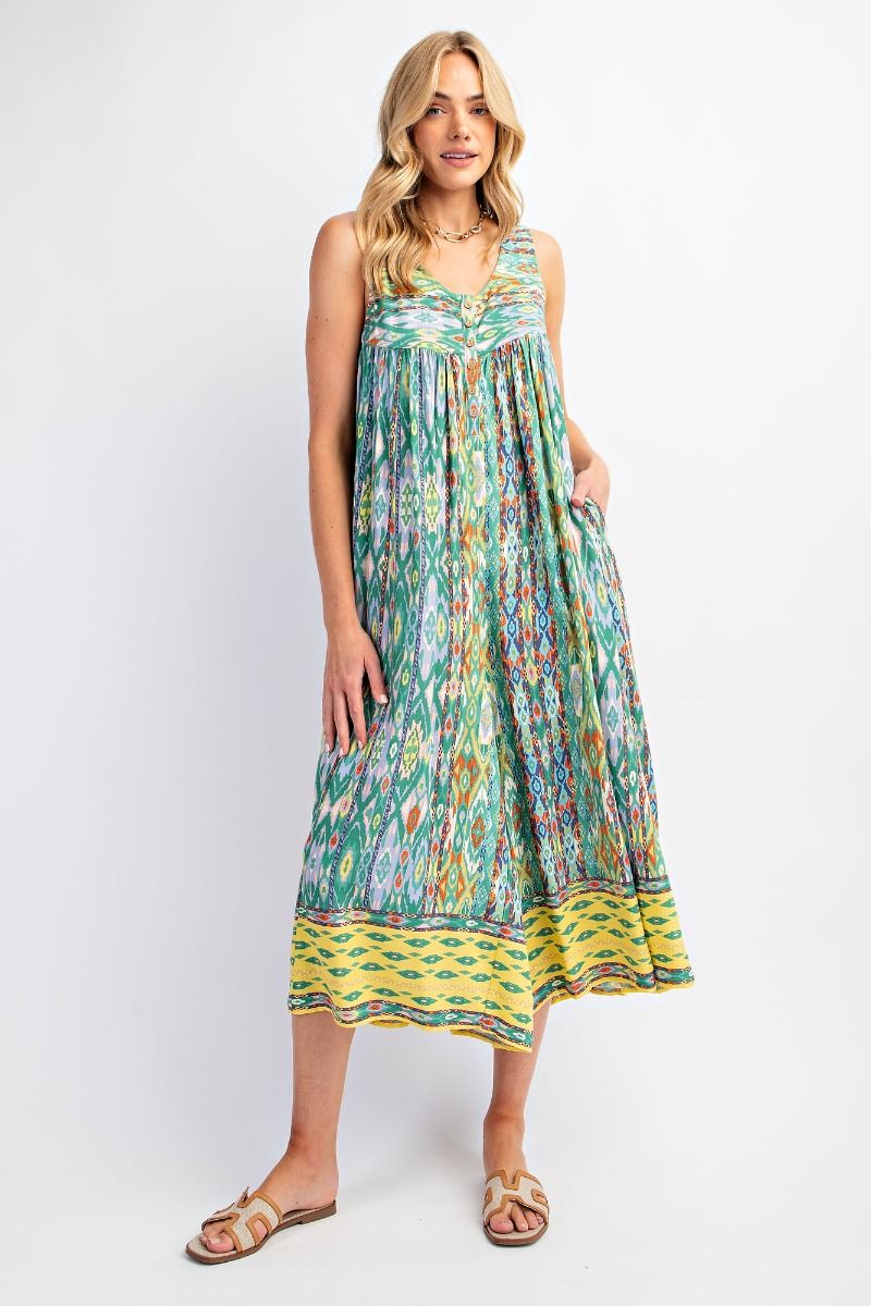 Easel Plus Ethnic Border Printed Challis Wide Leg Pants