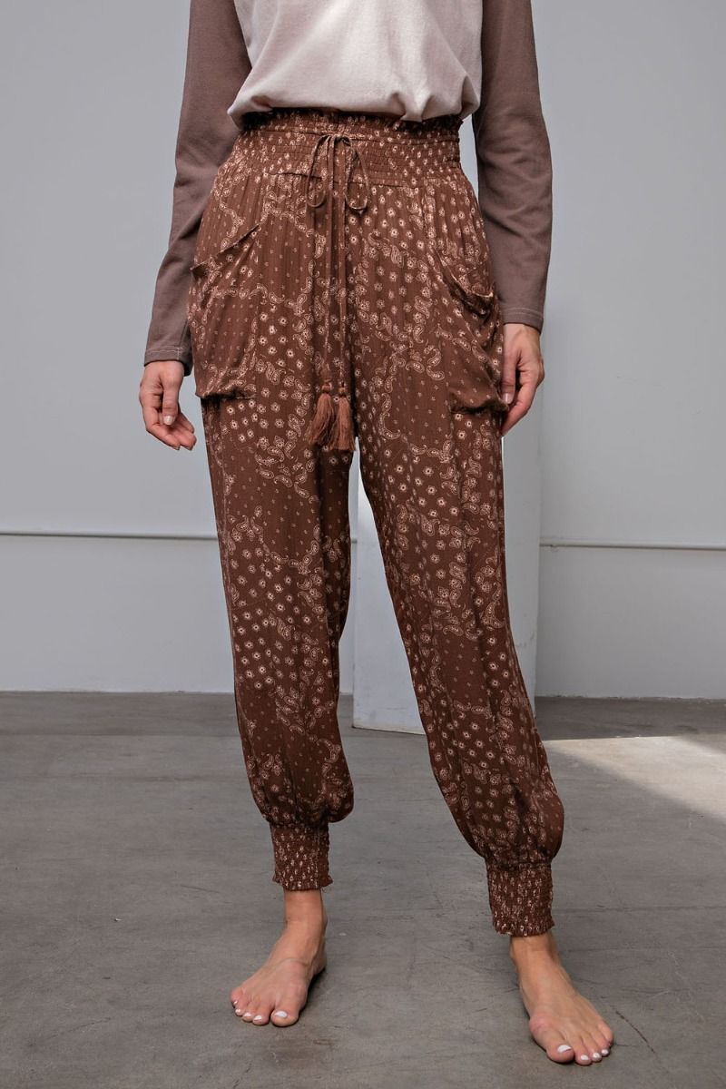 Easel Plus Paisley Printed Smocked Waistband Pants
