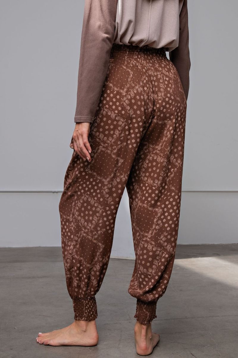 Easel Plus Paisley Printed Smocked Waistband Pants