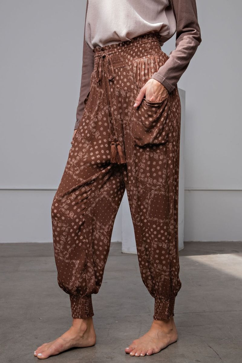 Easel Plus Paisley Printed Smocked Waistband Pants