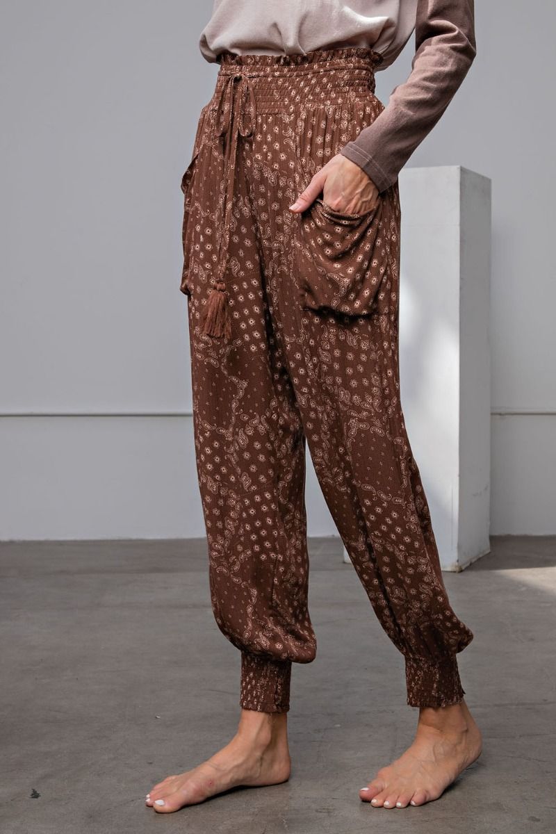 Easel Plus Paisley Printed Smocked Waistband Pants