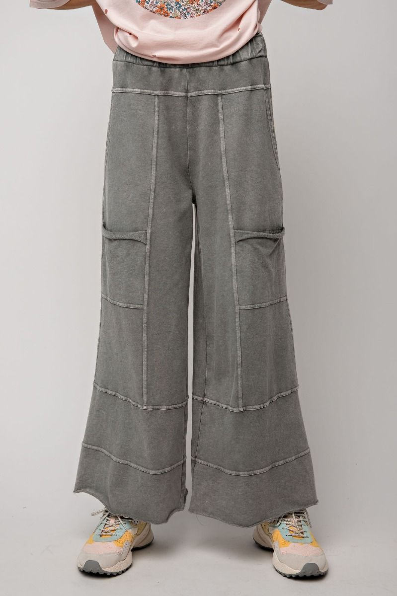 Easel Plus Mineral Washed Terry Knit Exposed Seam Pants