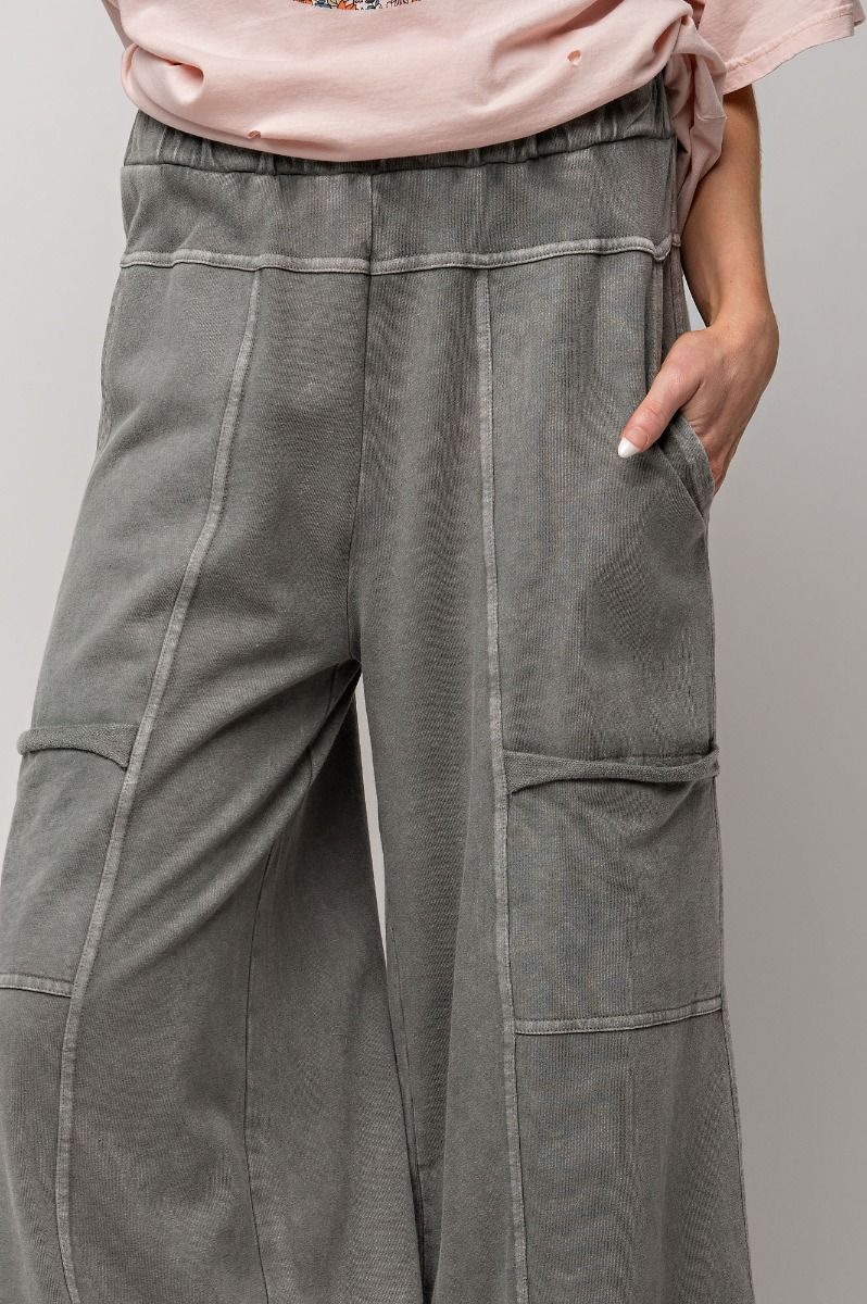 Easel Plus Mineral Washed Terry Knit Exposed Seam Pants