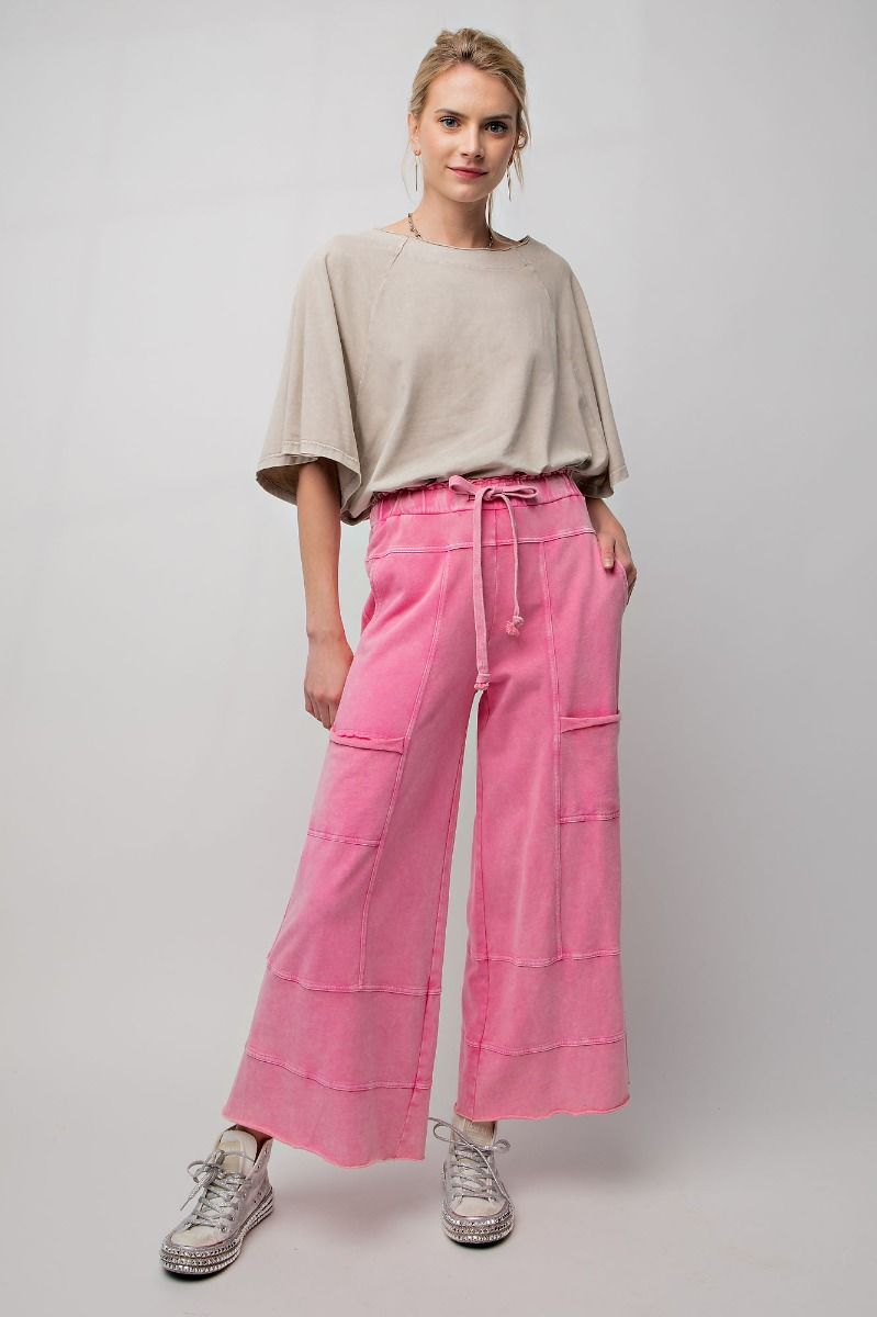 Easel Plus Mineral Washed Terry Knit Exposed Seam Pants