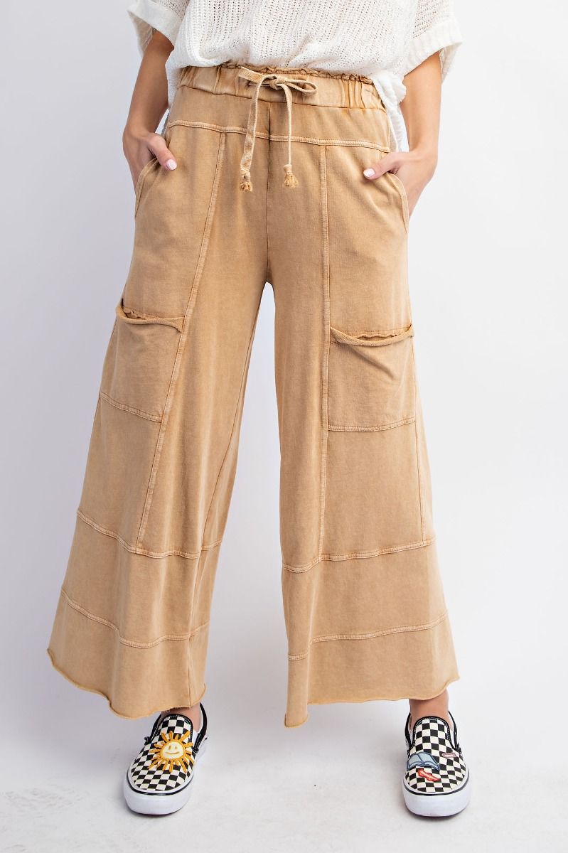 Easel Plus Mineral Washed Terry Knit Exposed Seam Pants