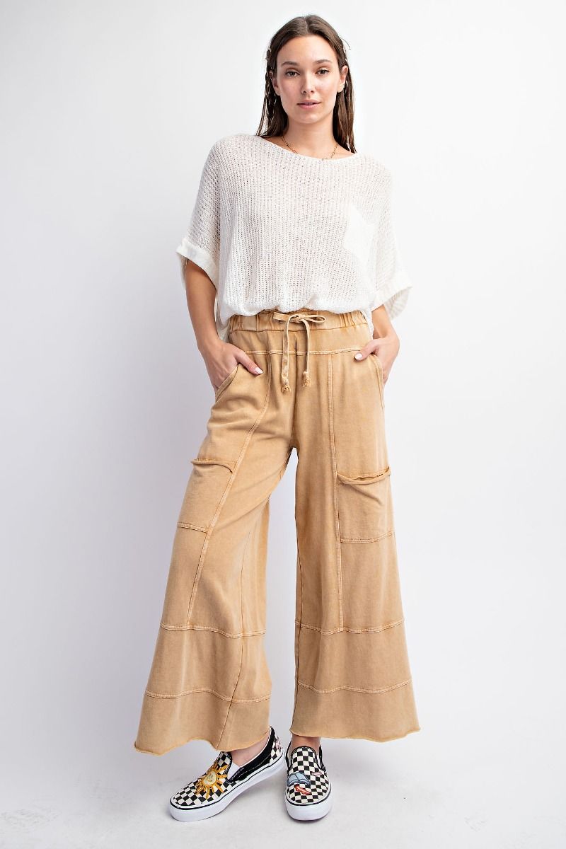 Easel Plus Mineral Washed Terry Knit Exposed Seam Pants