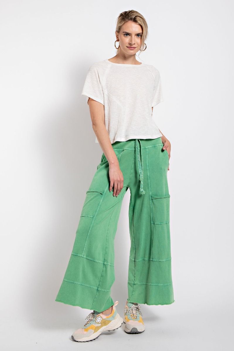 Easel Plus Mineral Washed Terry Knit Exposed Seam Pants