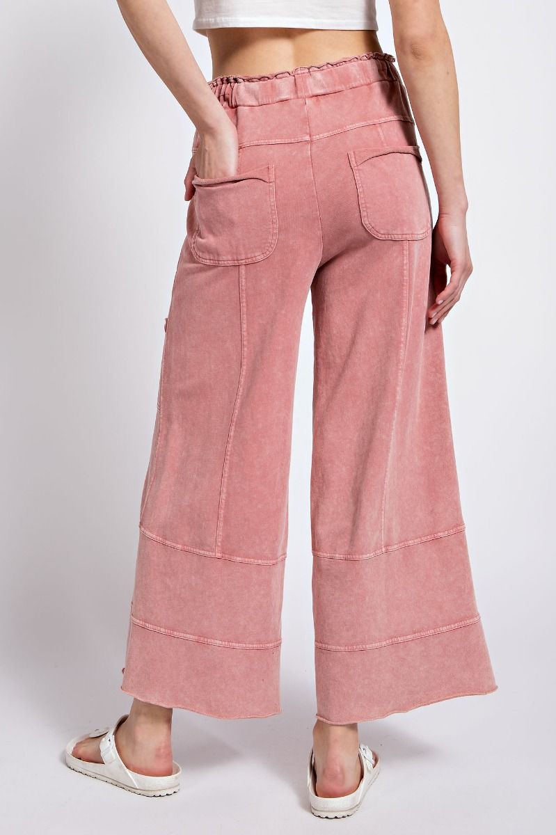 Easel Plus Mineral Washed Terry Knit Exposed Seam Pants