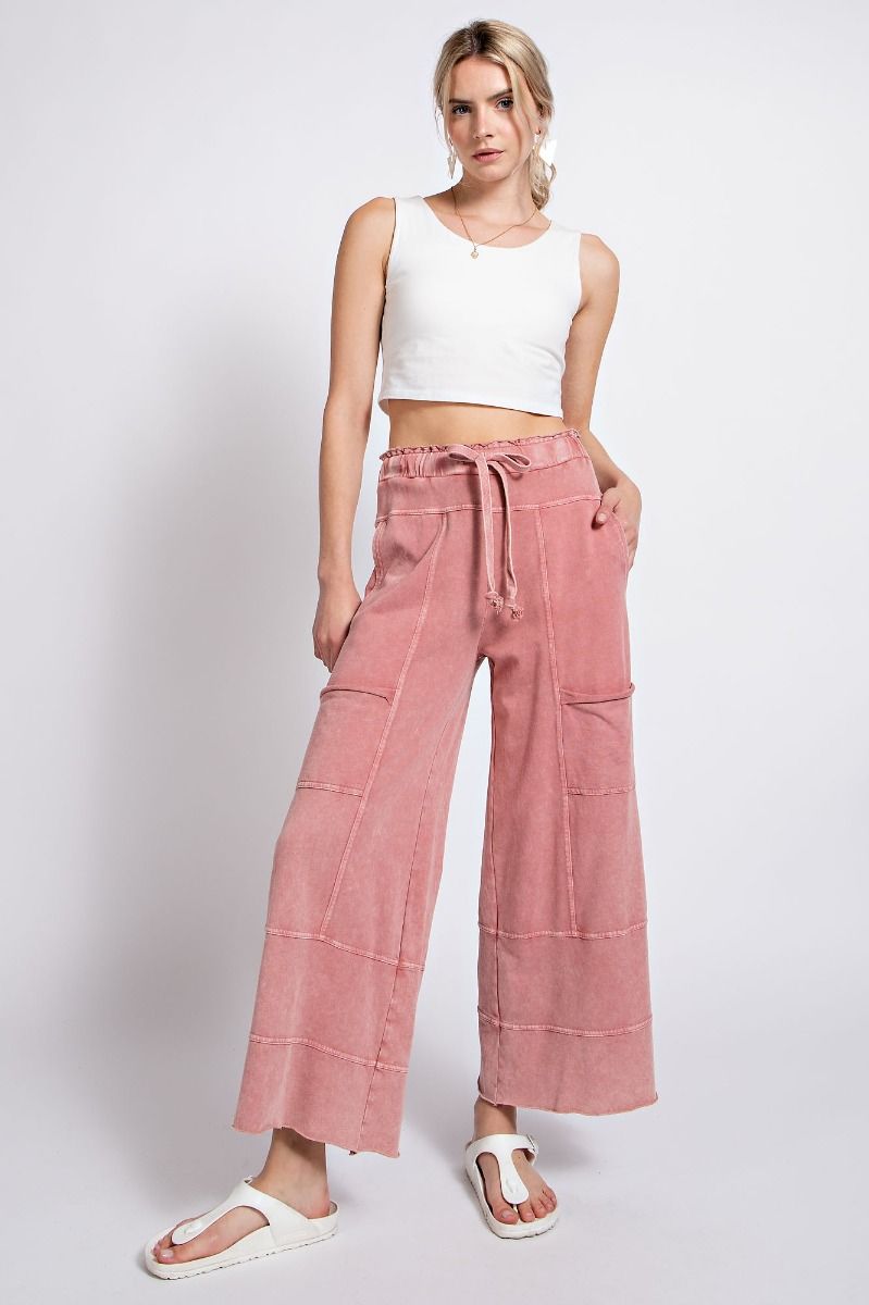 Easel Plus Mineral Washed Terry Knit Exposed Seam Pants