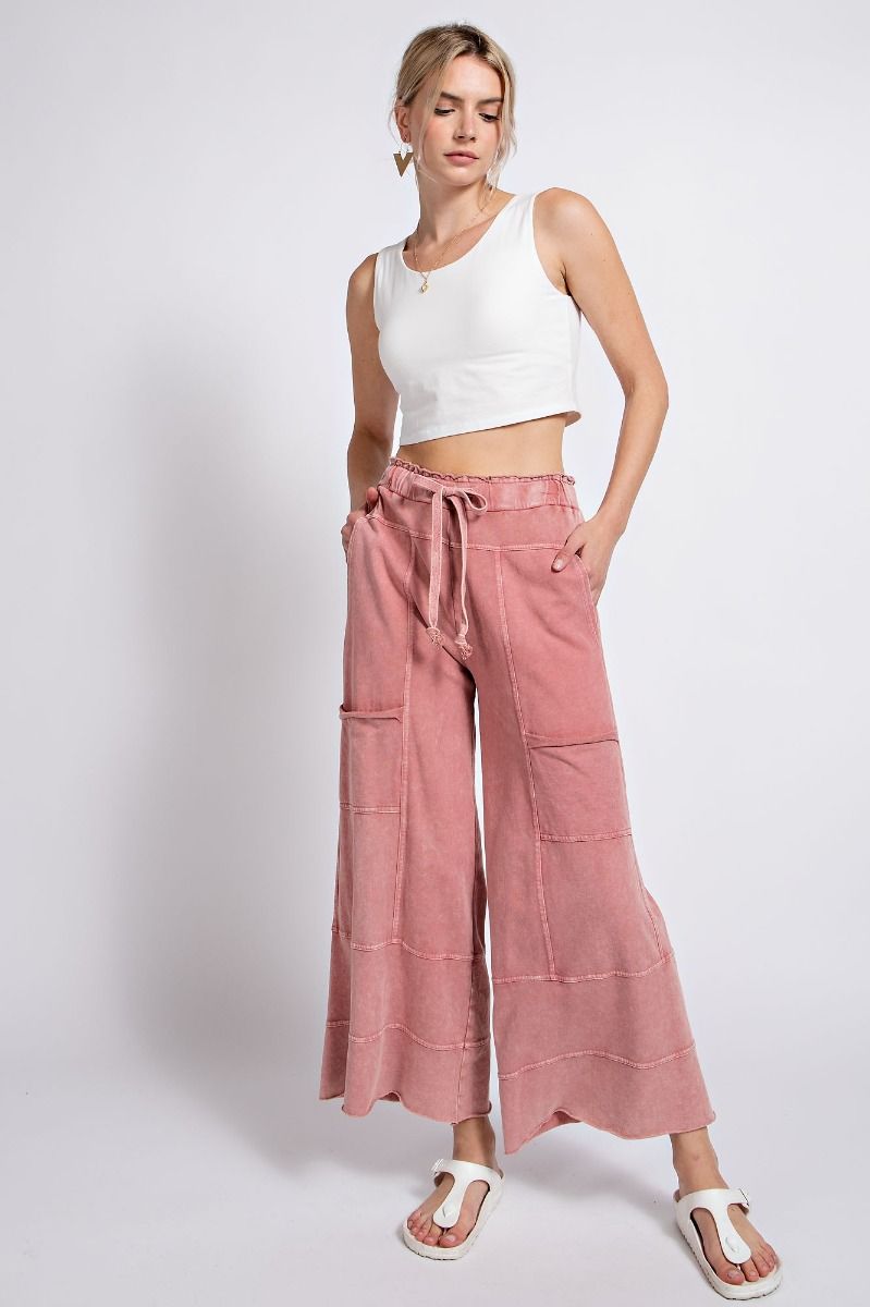 Easel Plus Mineral Washed Terry Knit Exposed Seam Pants