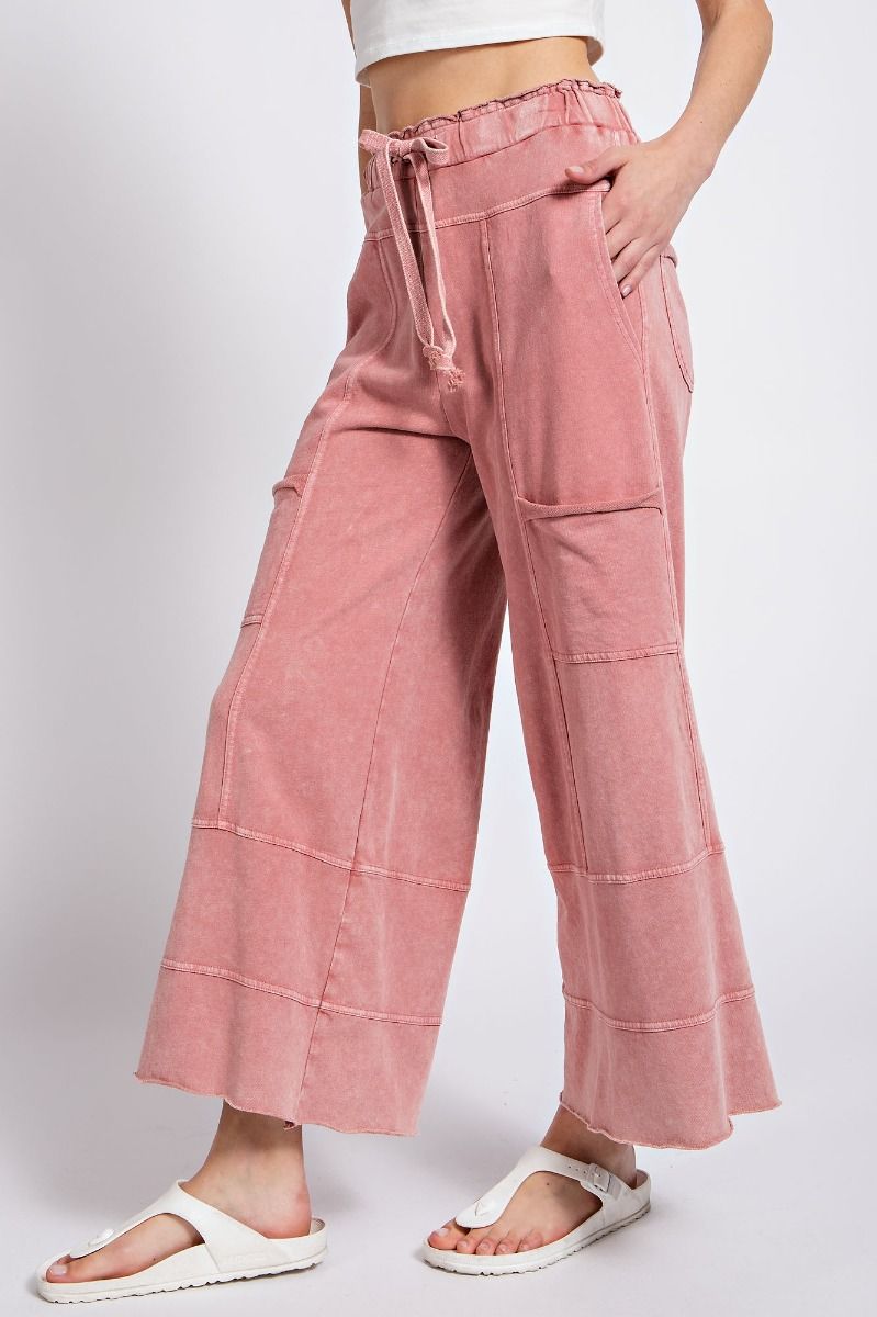 Easel Plus Mineral Washed Terry Knit Exposed Seam Pants
