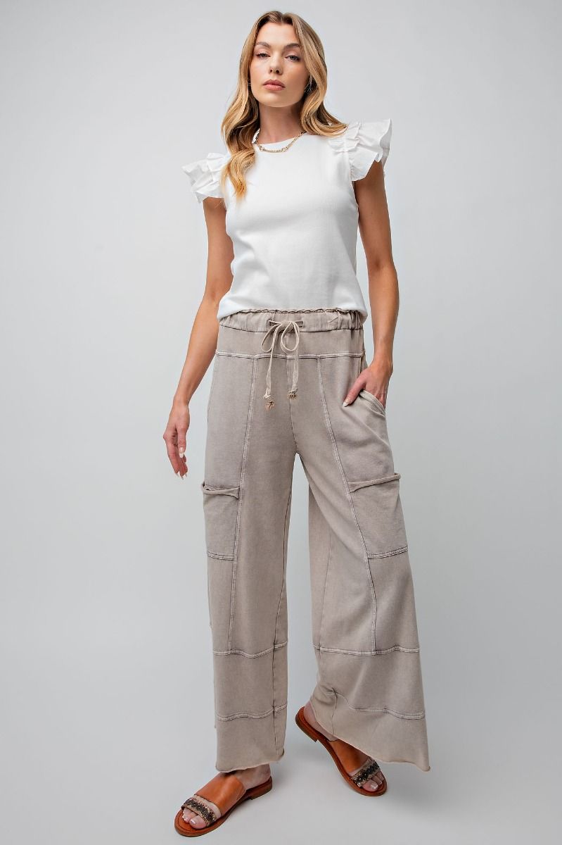 Easel Plus Mineral Washed Terry Knit Exposed Seam Pants