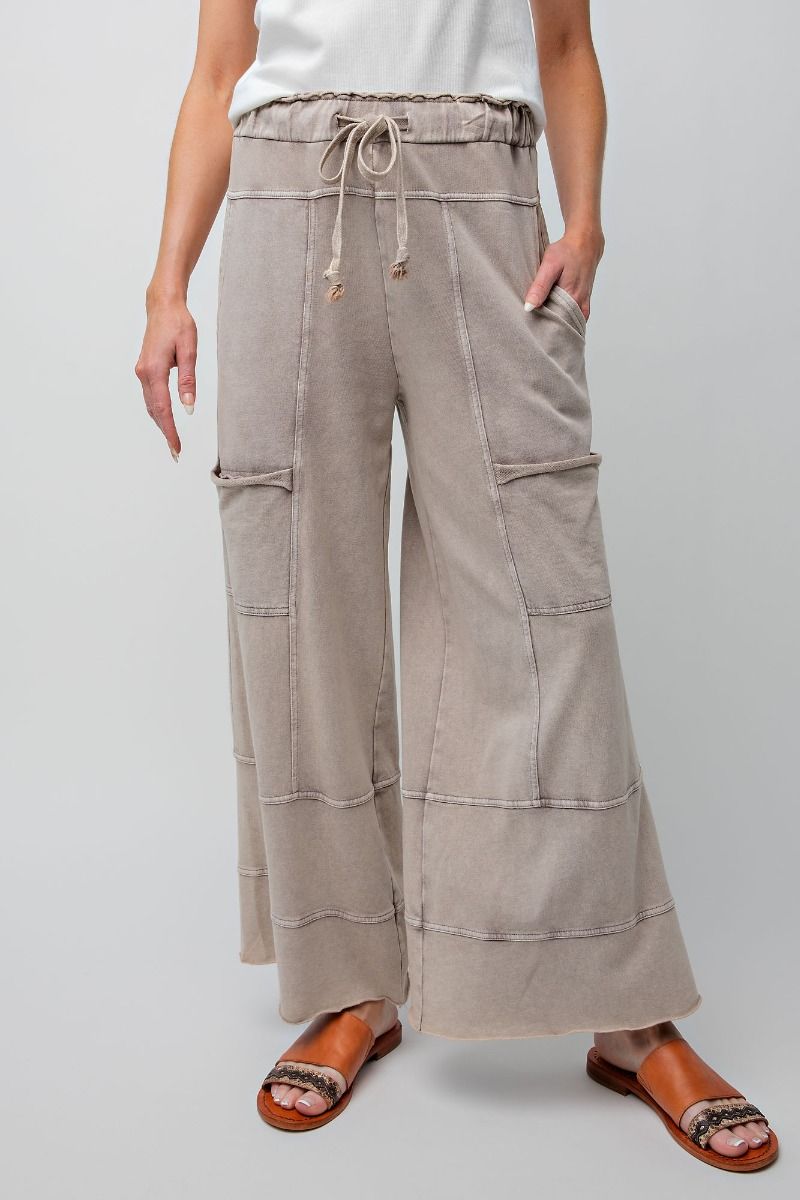 Easel Plus Mineral Washed Terry Knit Exposed Seam Pants