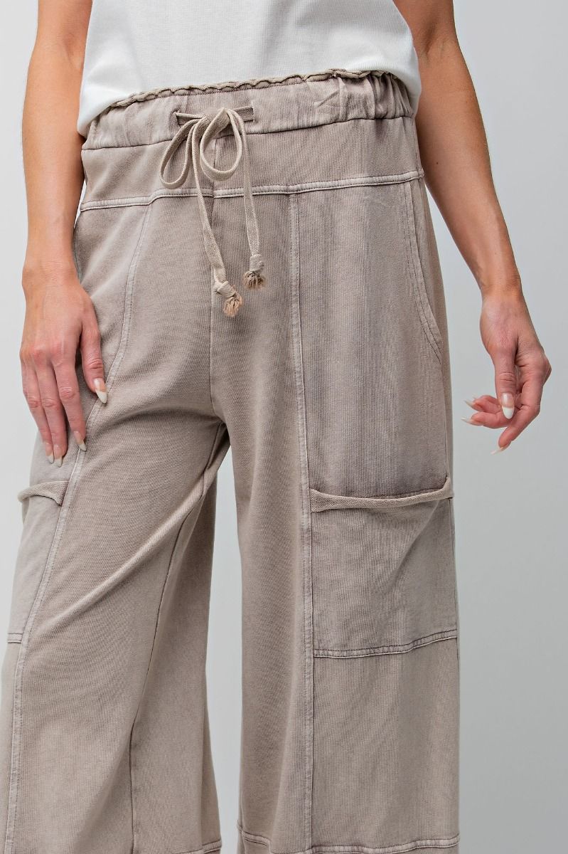 Easel Plus Mineral Washed Terry Knit Exposed Seam Pants