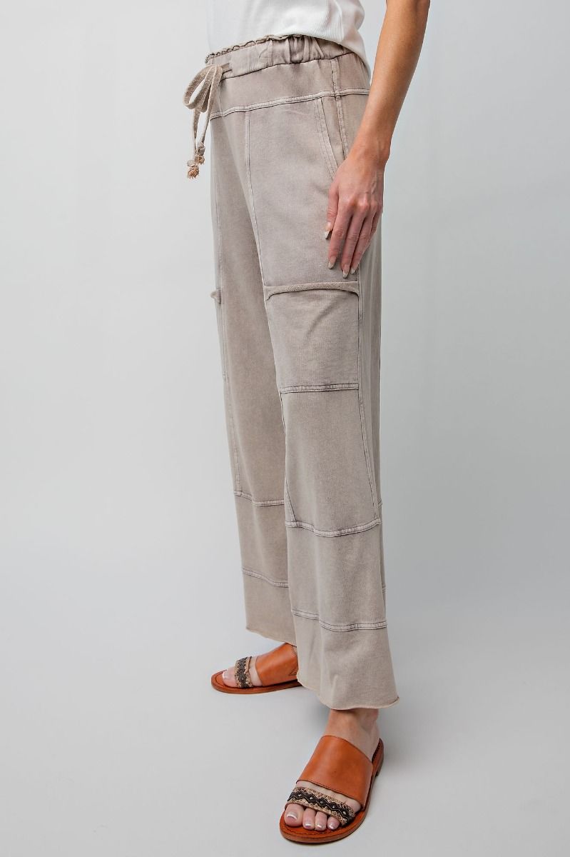 Easel Plus Mineral Washed Terry Knit Exposed Seam Pants