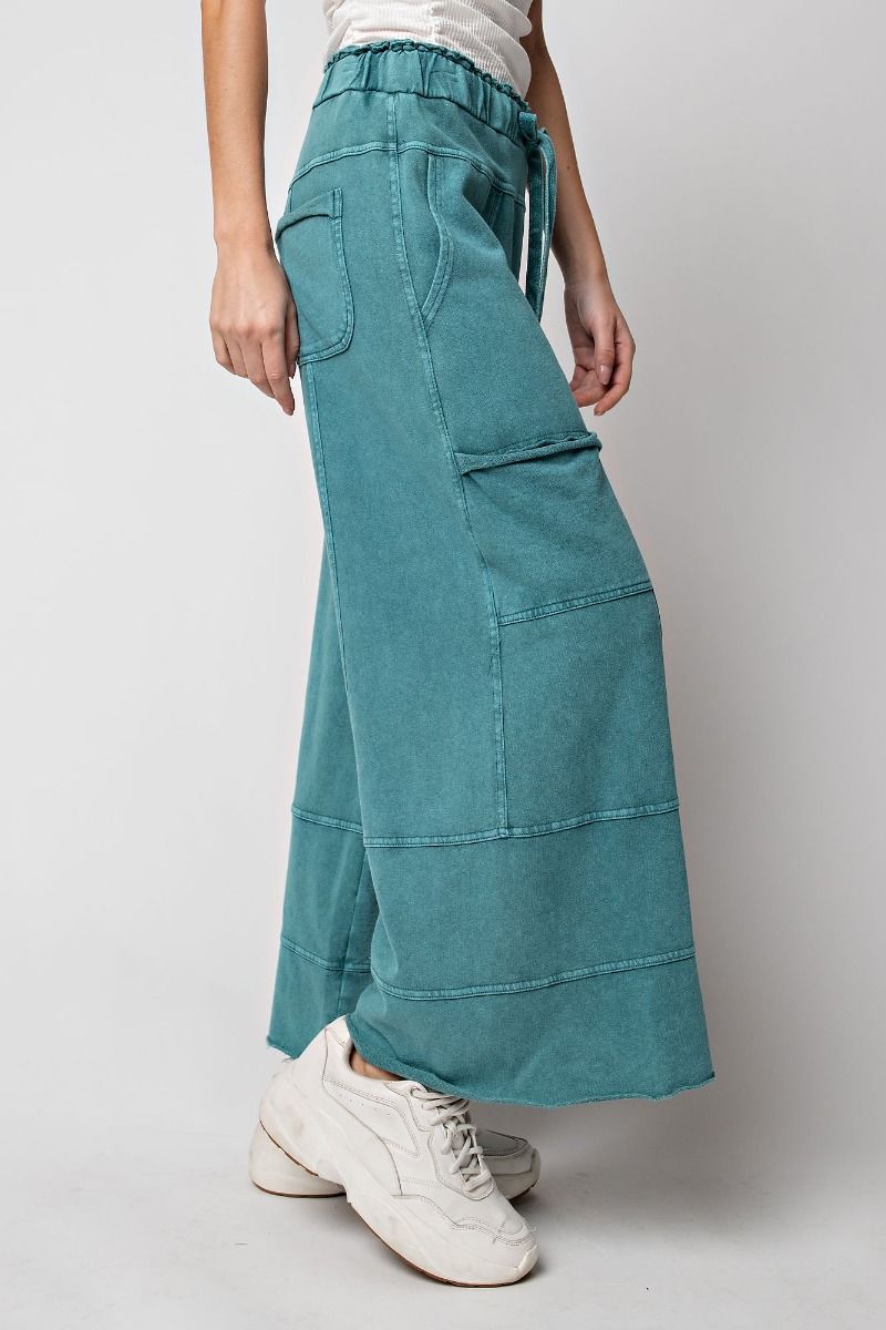 Easel Plus Mineral Washed Terry Knit Exposed Seam Pants