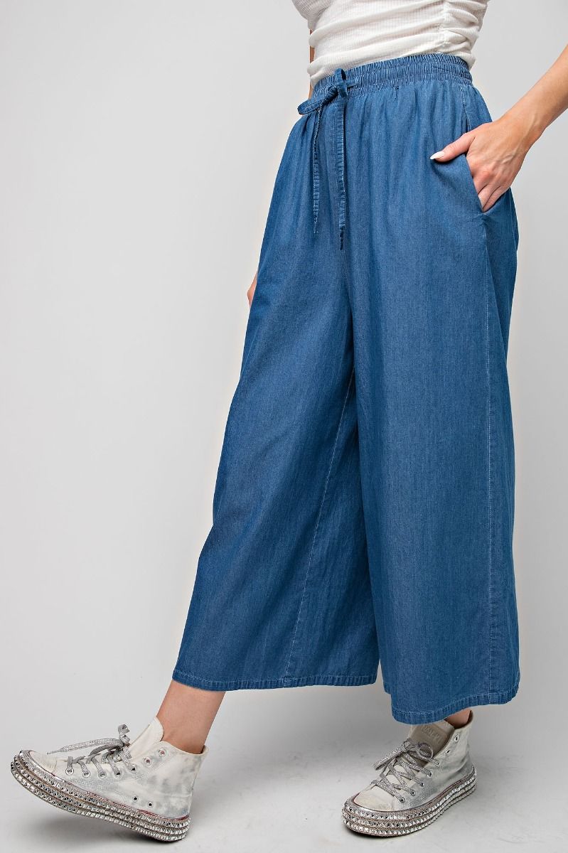 Easel Plus Washed Denim Wide Leg Loose Fit Pants