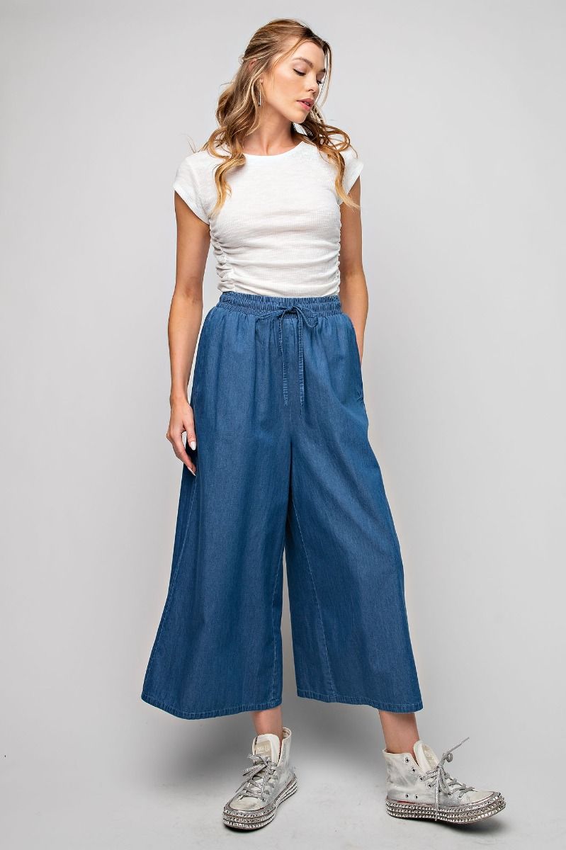Easel Plus Washed Denim Wide Leg Loose Fit Pants