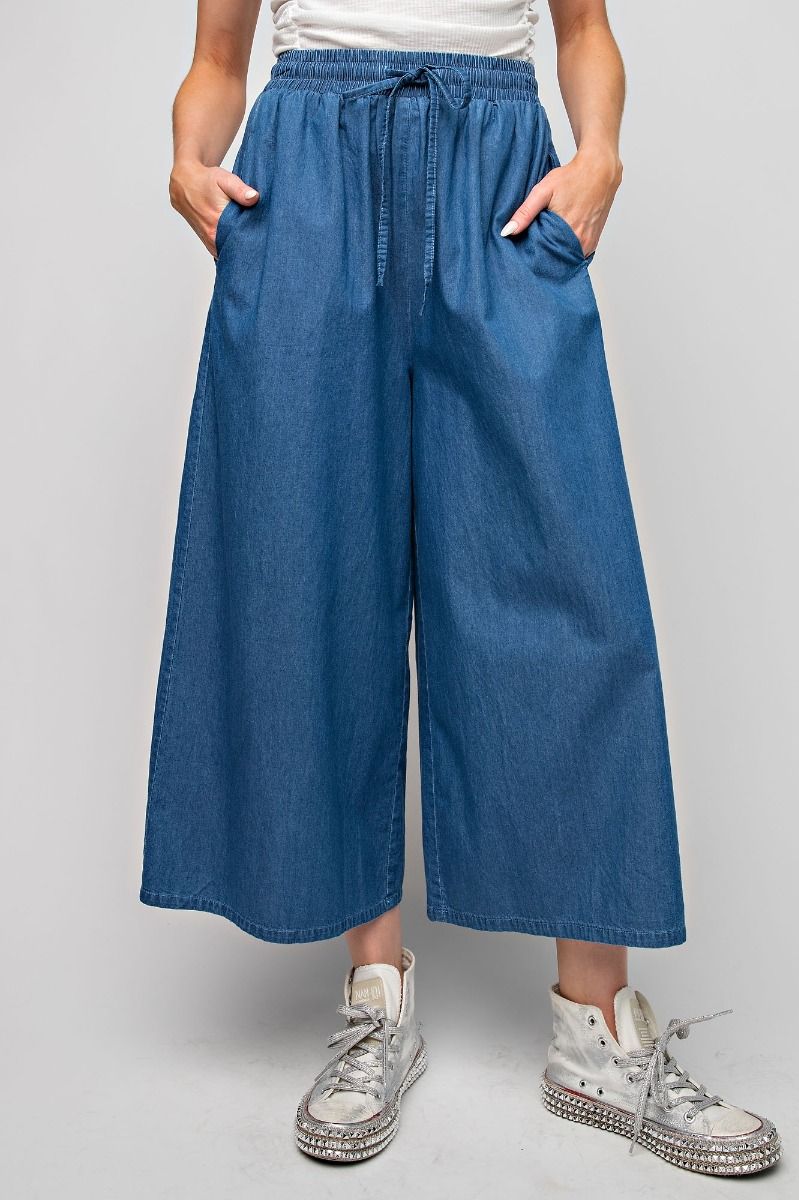 Easel Plus Washed Denim Wide Leg Loose Fit Pants