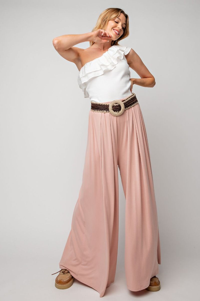 Easel Plus Stretchy Smocked Waist Wide Palazzo Pants