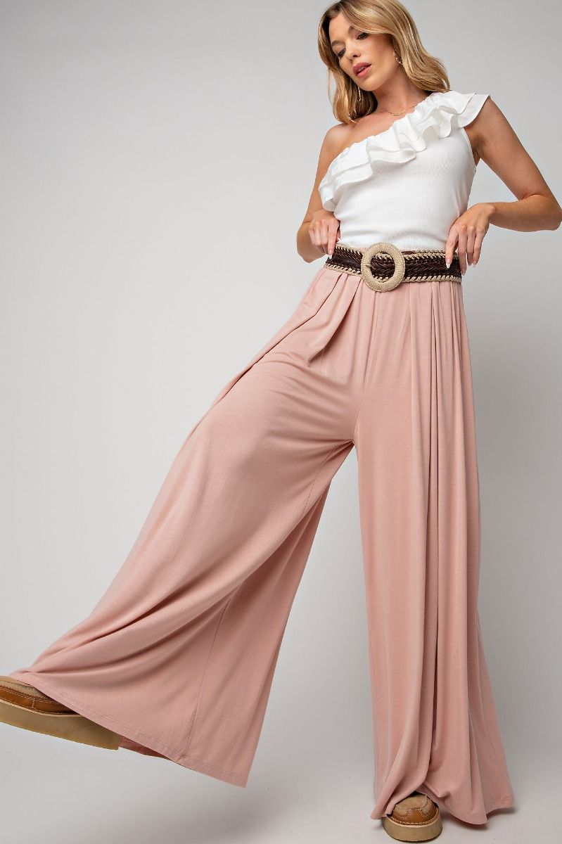 Easel Plus Stretchy Smocked Waist Wide Palazzo Pants