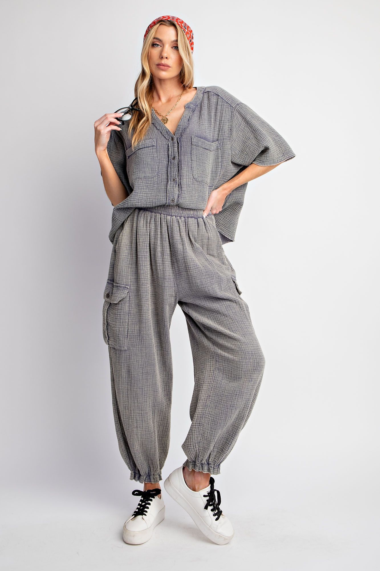 Easel Plus Mineral Washed Cotton Gauze Cargo Pants