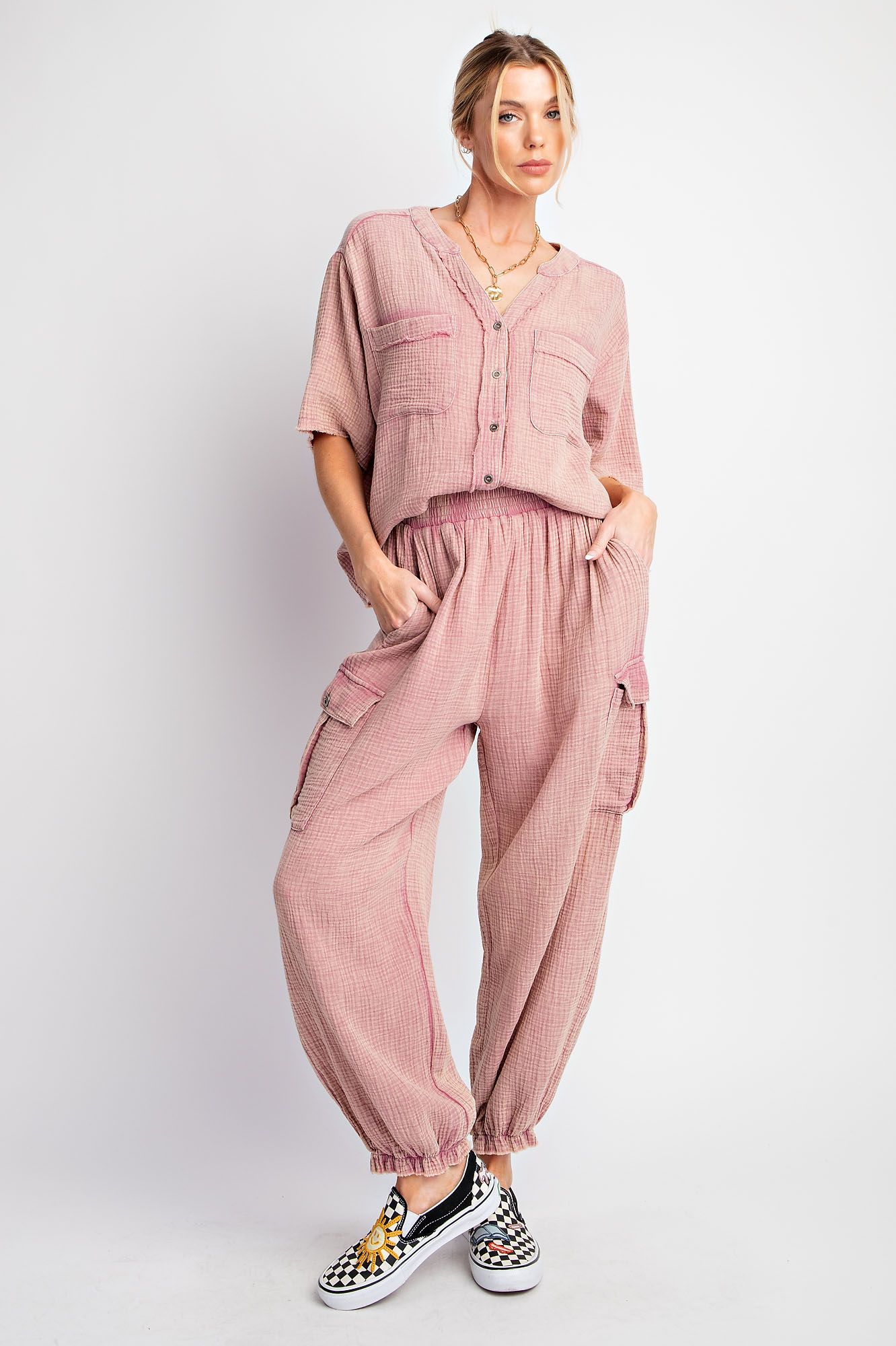 Easel Plus Mineral Washed Cotton Gauze Cargo Pants