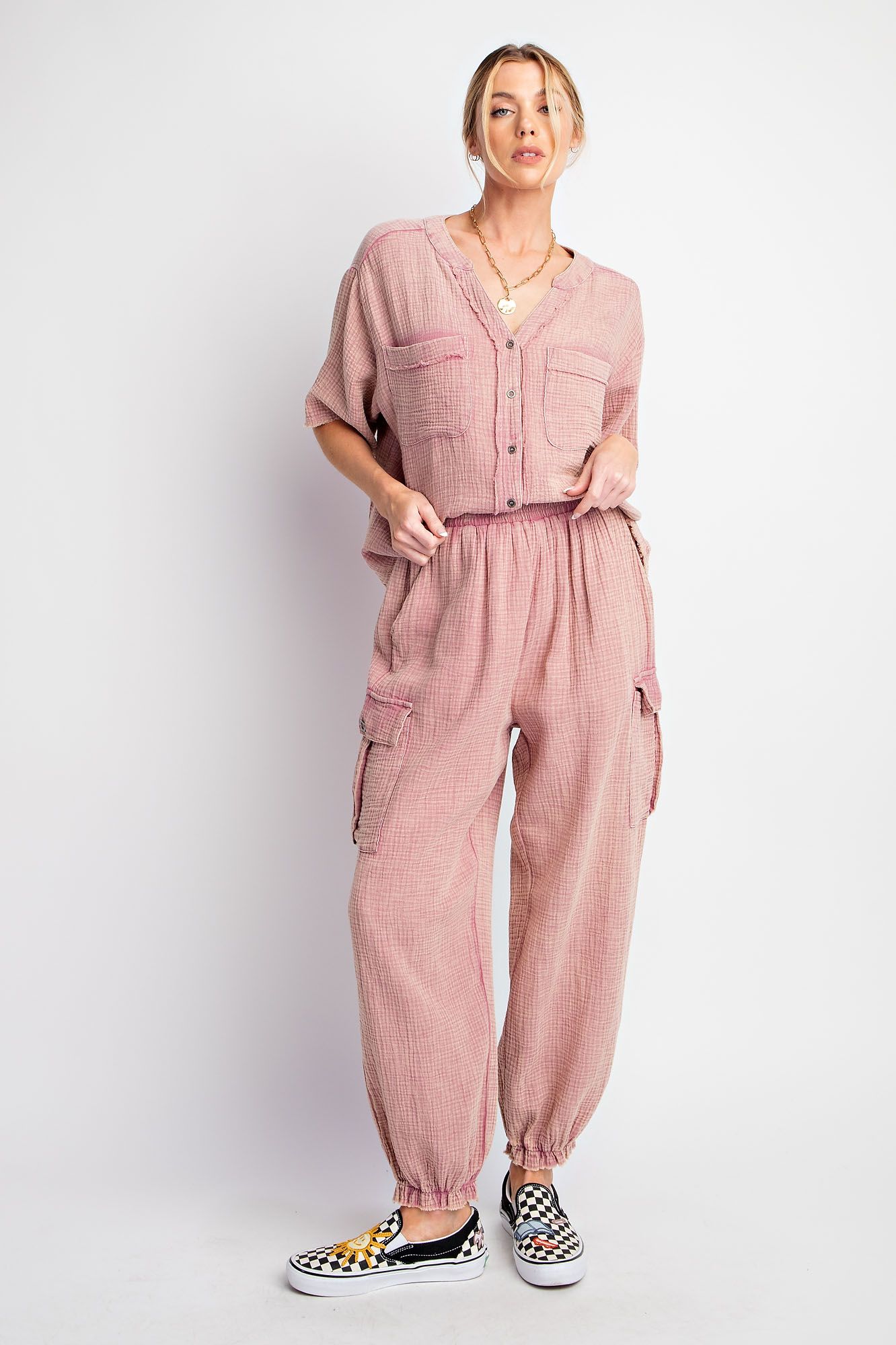 Easel Plus Mineral Washed Cotton Gauze Cargo Pants