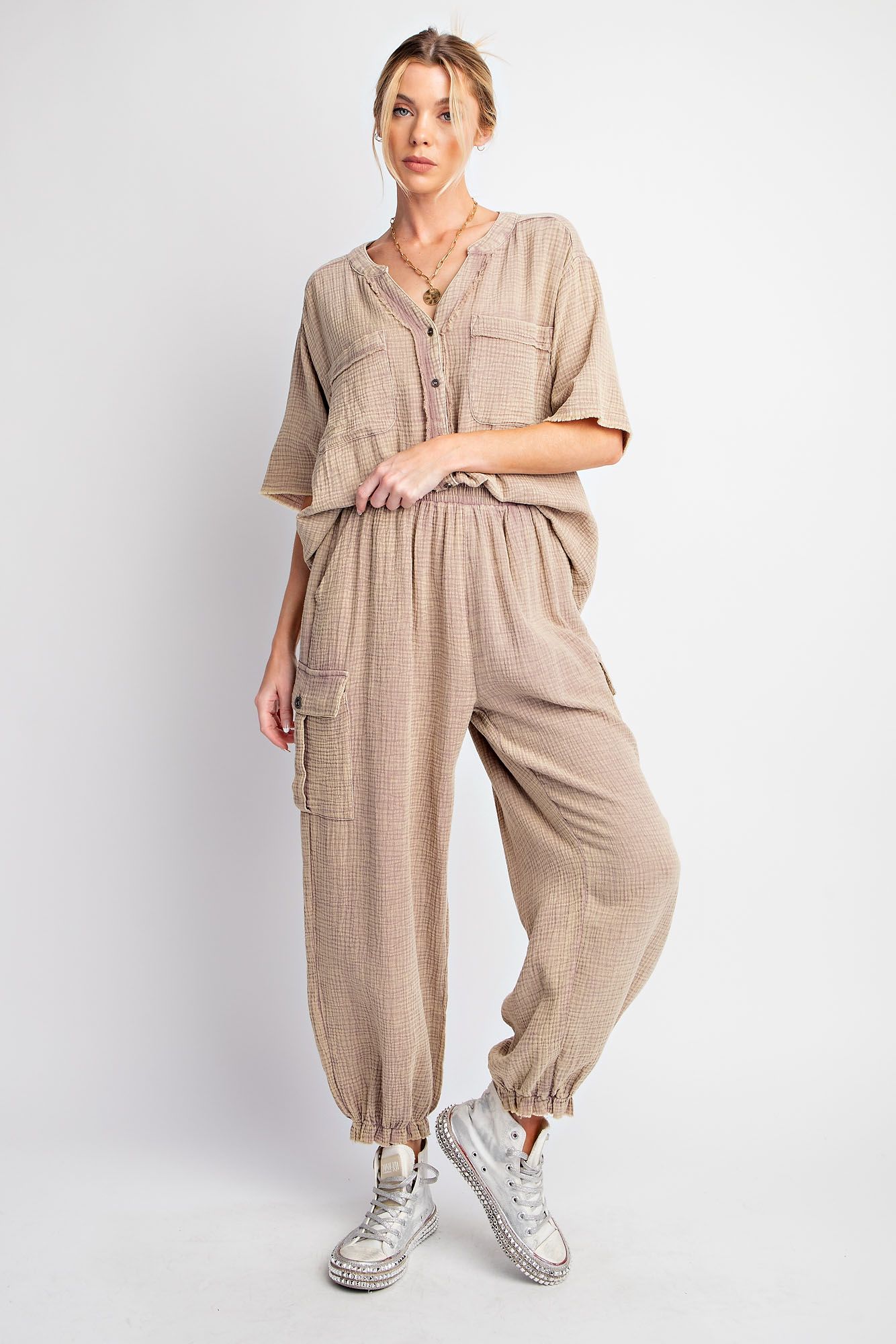 Easel Plus Mineral Washed Cotton Gauze Cargo Pants