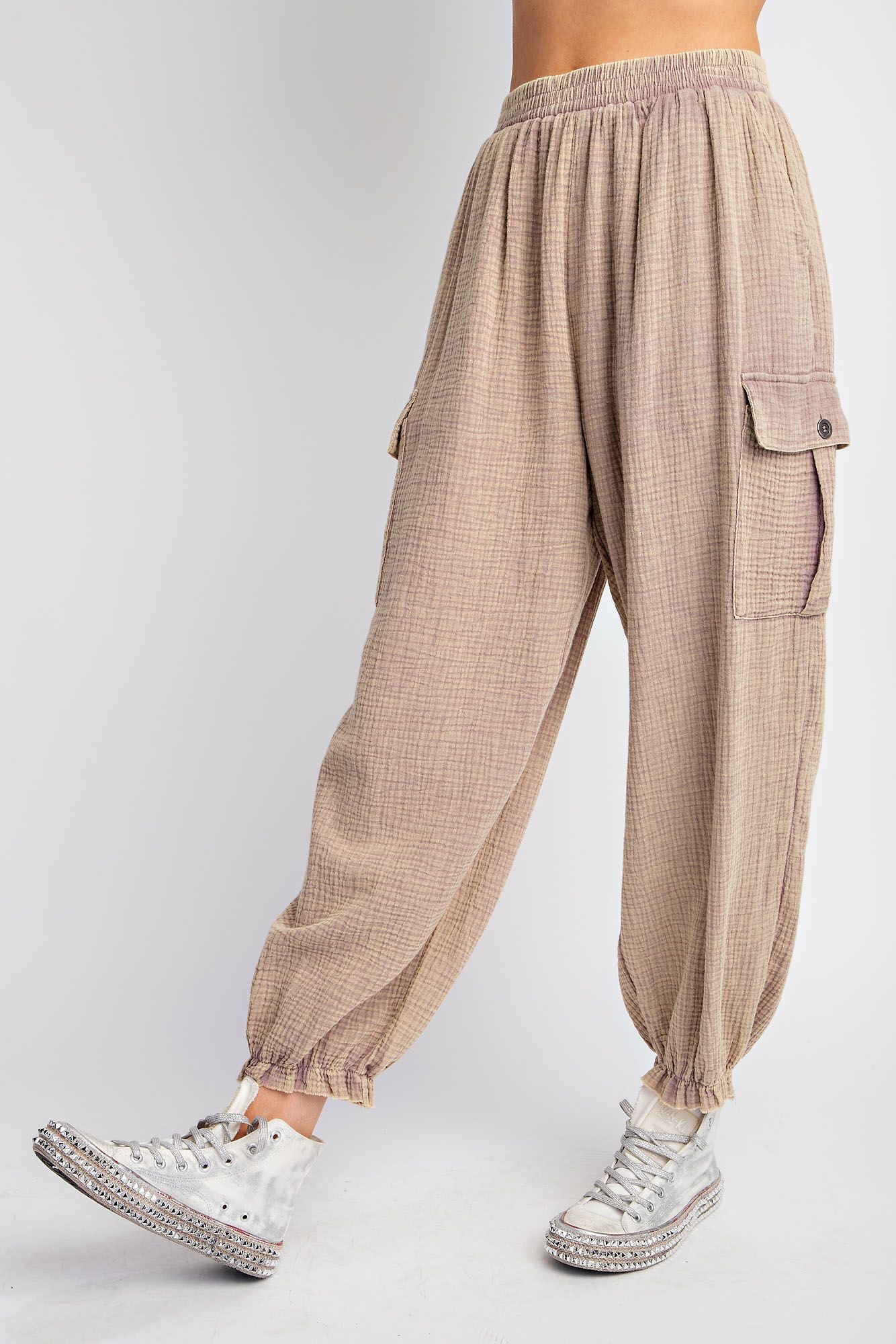 Easel Plus Mineral Washed Cotton Gauze Cargo Pants