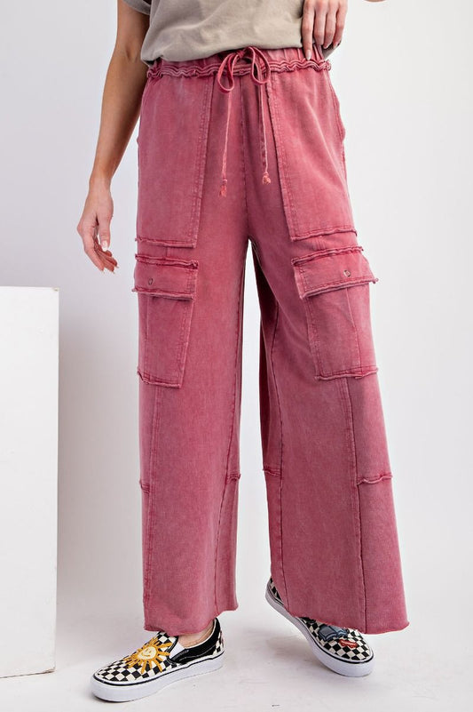 Easel Plus Mineral Washed Terry Knit Cargo Sweatpants Pants